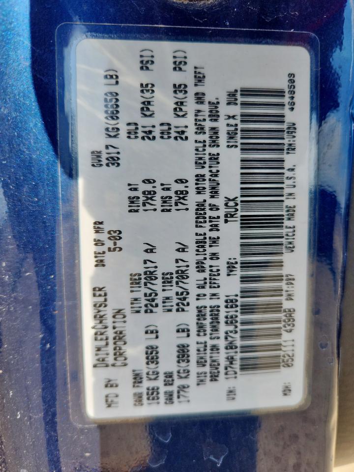 2003 Dodge Ram 1500 St VIN: 1D7HA18N73J661681 Lot: 84070645