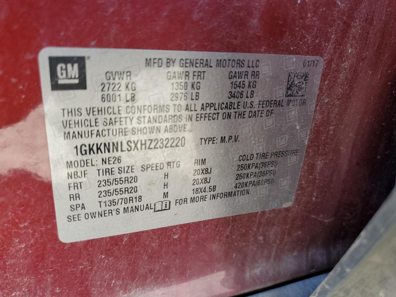 2017 GMC Acadia Slt-2 VIN: 1GKKNNLSXHZ232220 Lot: 86304605