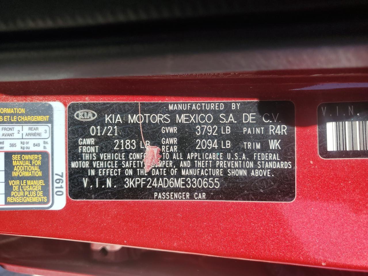 2021 Kia Forte Fe VIN: 3KPF24AD6ME330655 Lot: 82443195