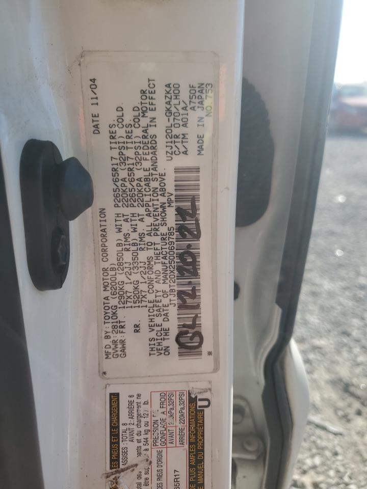 2005 Lexus Gx 470 VIN: JTJBT20X250069785 Lot: 89498485