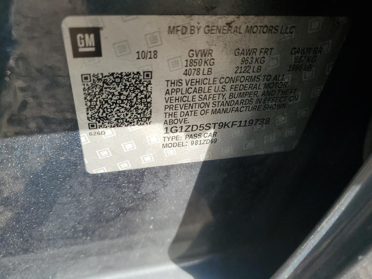 2019 Chevrolet Malibu Lt VIN: 1G1ZD5ST9KF119738 Lot: 86691975