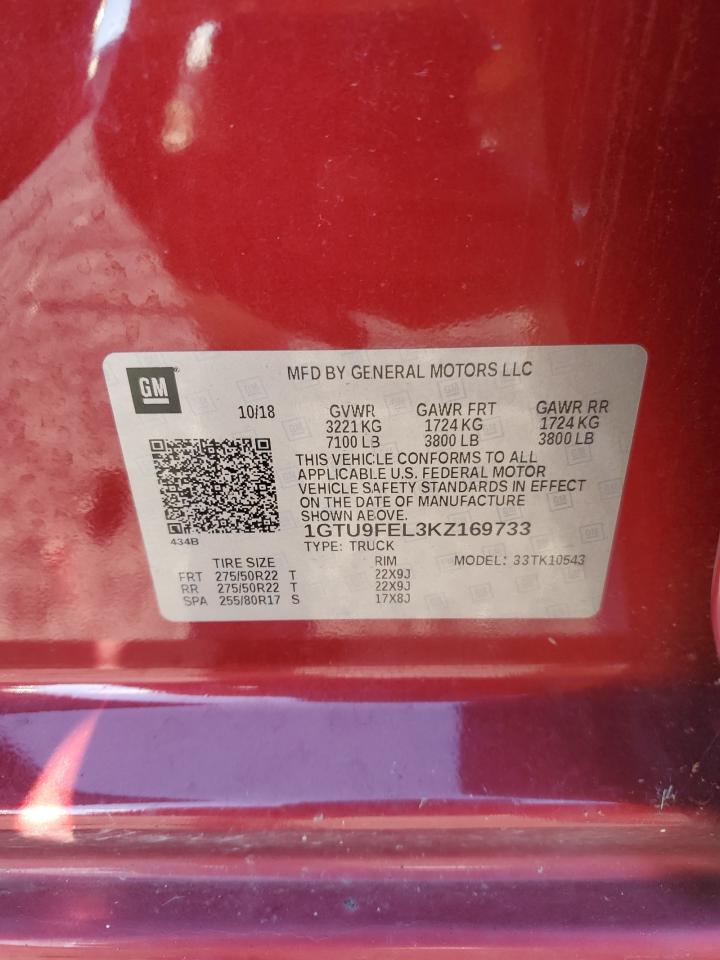 2019 GMC Sierra K1500 Denali VIN: 1GTU9FEL3KZ169733 Lot: 84821385