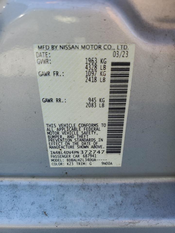 2023 Nissan Altima Sv VIN: 1N4BL4DV4PN372747 Lot: 85923255
