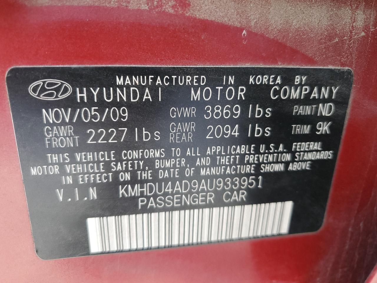 2010 Hyundai Elantra Blue VIN: KMHDU4AD9AU933951 Lot: 86324645