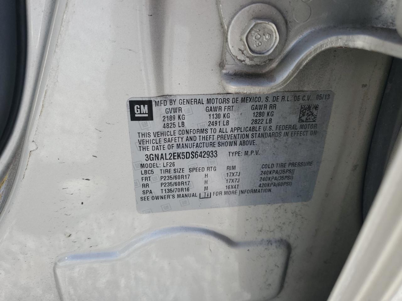 2013 Chevrolet Captiva Ls VIN: 3GNAL2EK5DS642933 Lot: 86630555