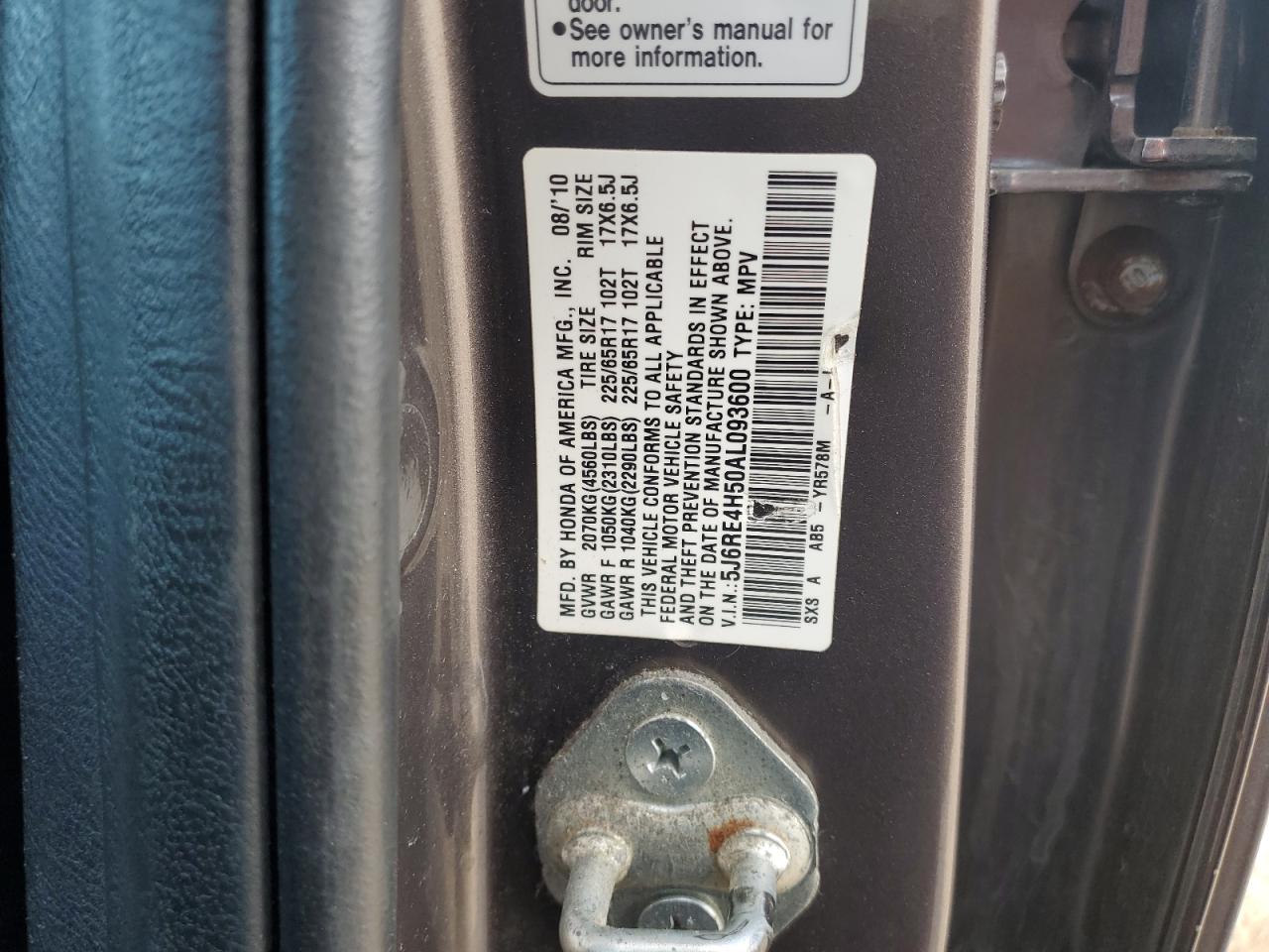 2010 Honda Cr-V Ex VIN: 5J6RE4H50AL093600 Lot: 89860015