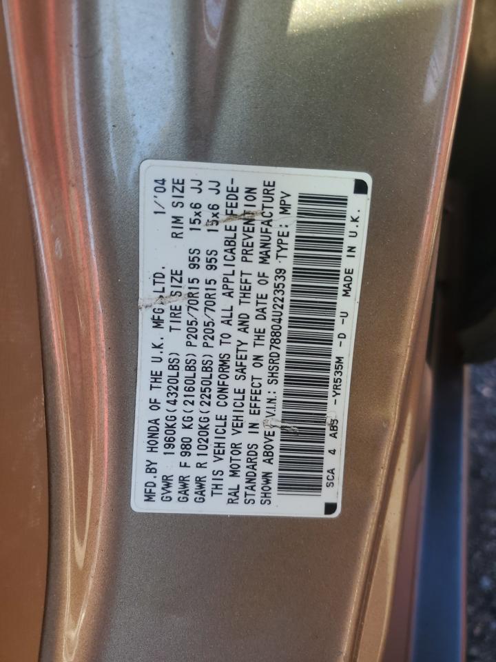 2004 Honda Cr-V Ex VIN: SHSRD78804U223539 Lot: 86062795