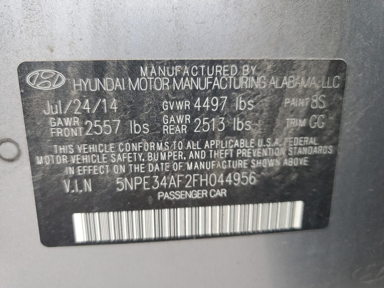 2015 Hyundai Sonata Sport VIN: 5NPE34AF2FH044956 Lot: 85383285