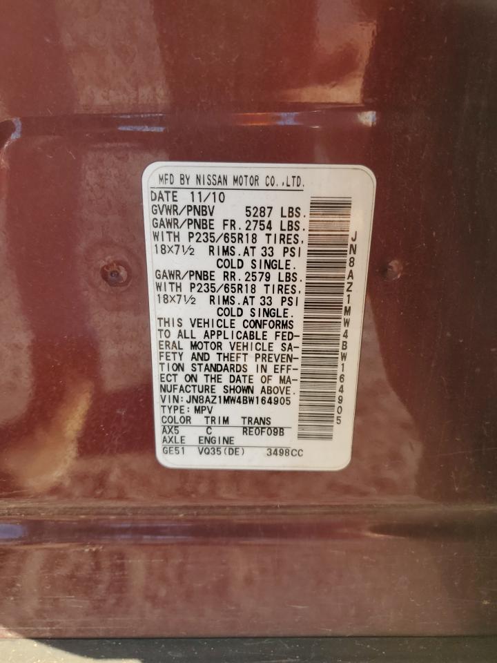 2011 Nissan Murano S VIN: JN8AZ1MW4BW164905 Lot: 86241195