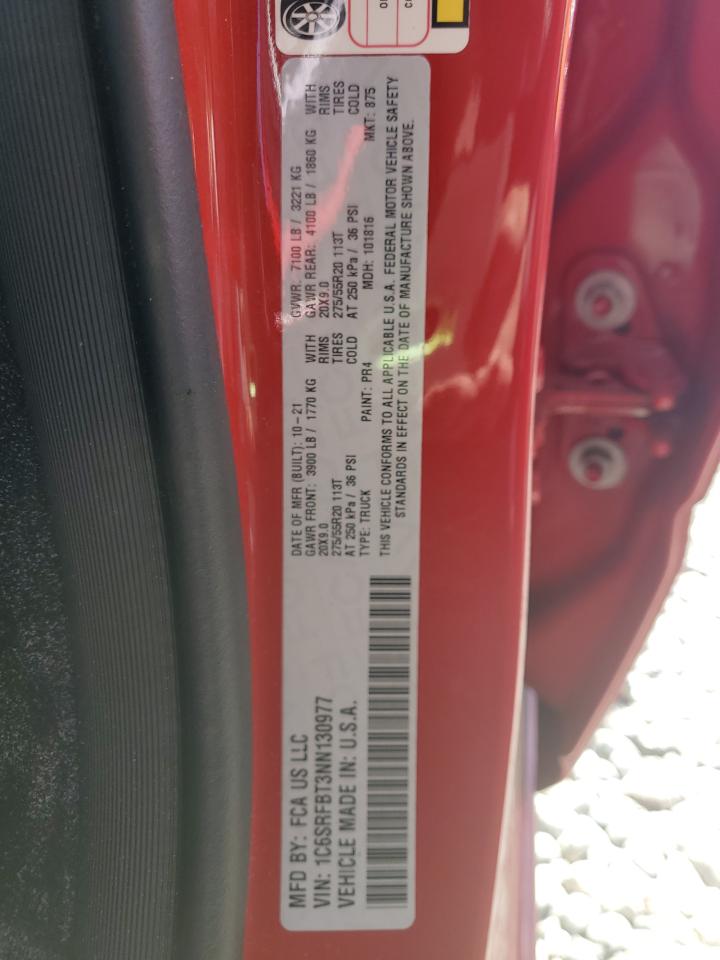 2022 Ram 1500 Big Horn/Lone Star VIN: 1C6SRFBT3NN130977 Lot: 82480135