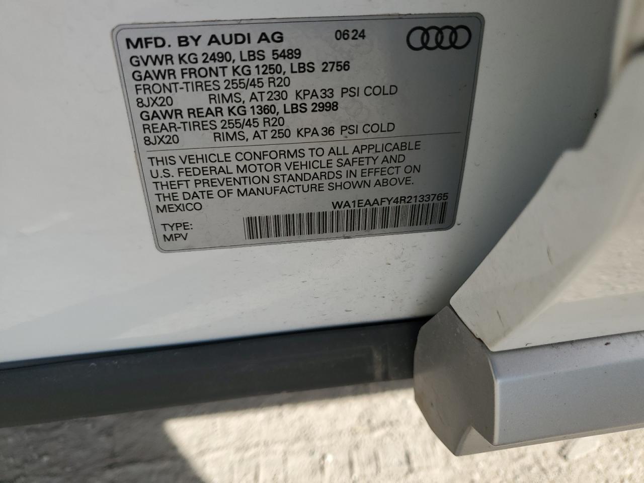 2024 Audi Q5 Premium Plus 45 VIN: WA1EAAFY4R2133765 Lot: 85112695