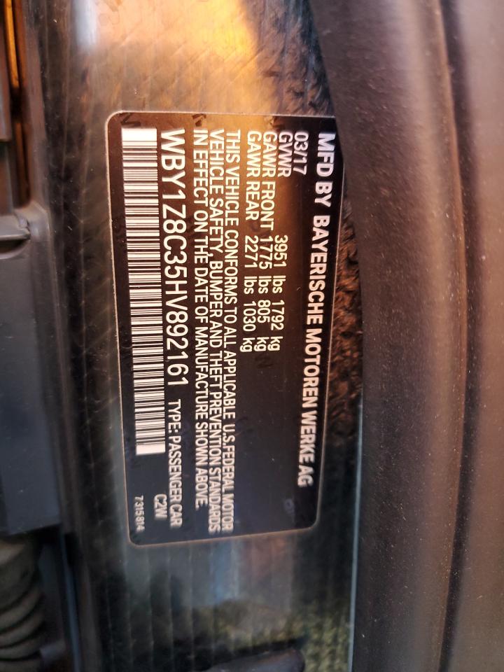 2017 BMW I3 Rex VIN: WBY1Z8C35HV892161 Lot: 87112675