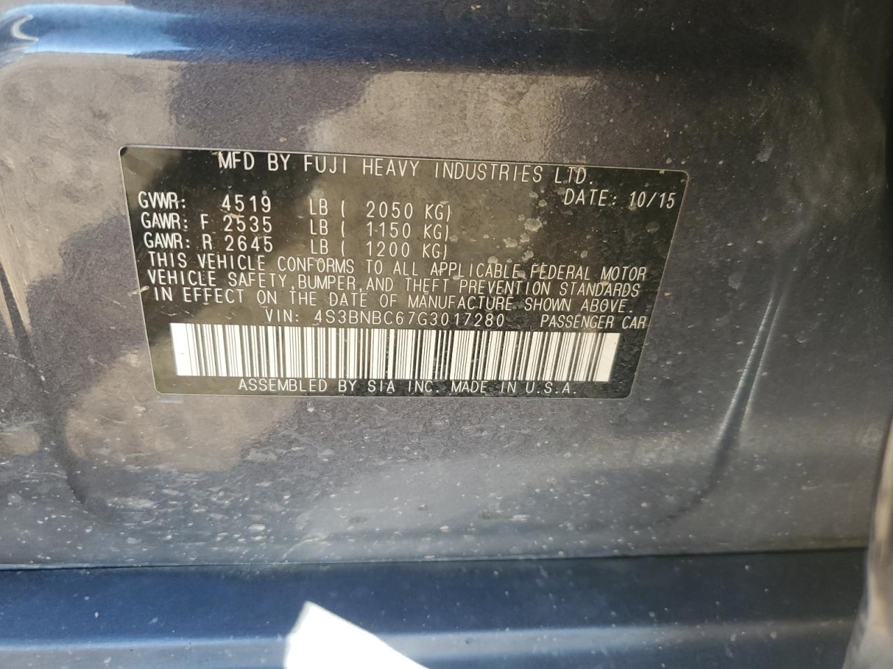 2016 Subaru Legacy 2.5I Premium VIN: 4S3BNBC67G3017280 Lot: 90328875