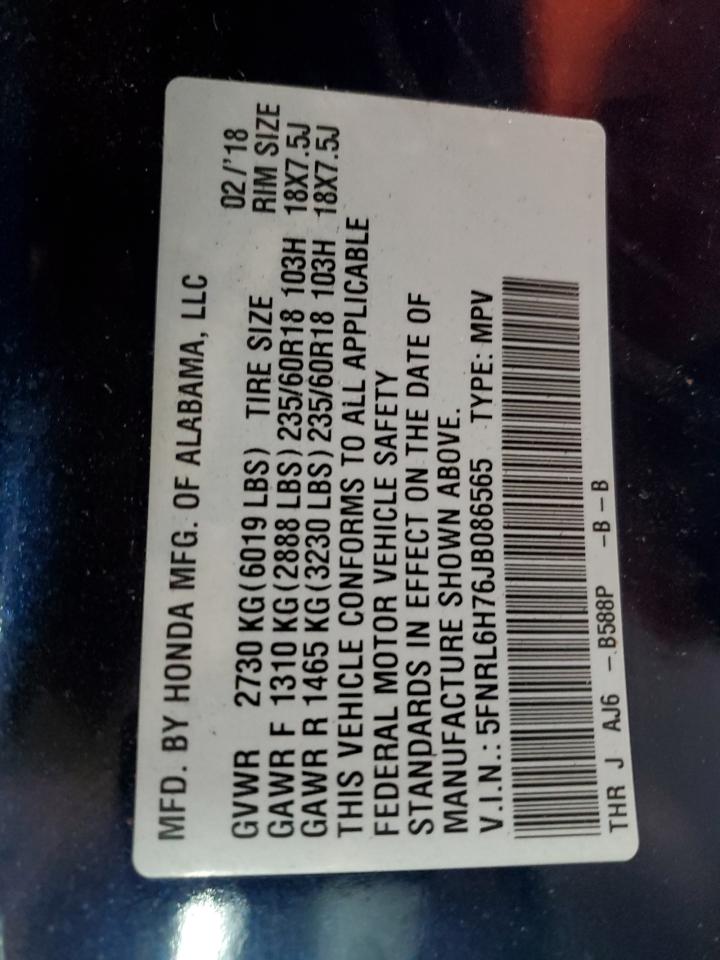 2018 Honda Odyssey Exl VIN: 5FNRL6H76JB086565 Lot: 82429365