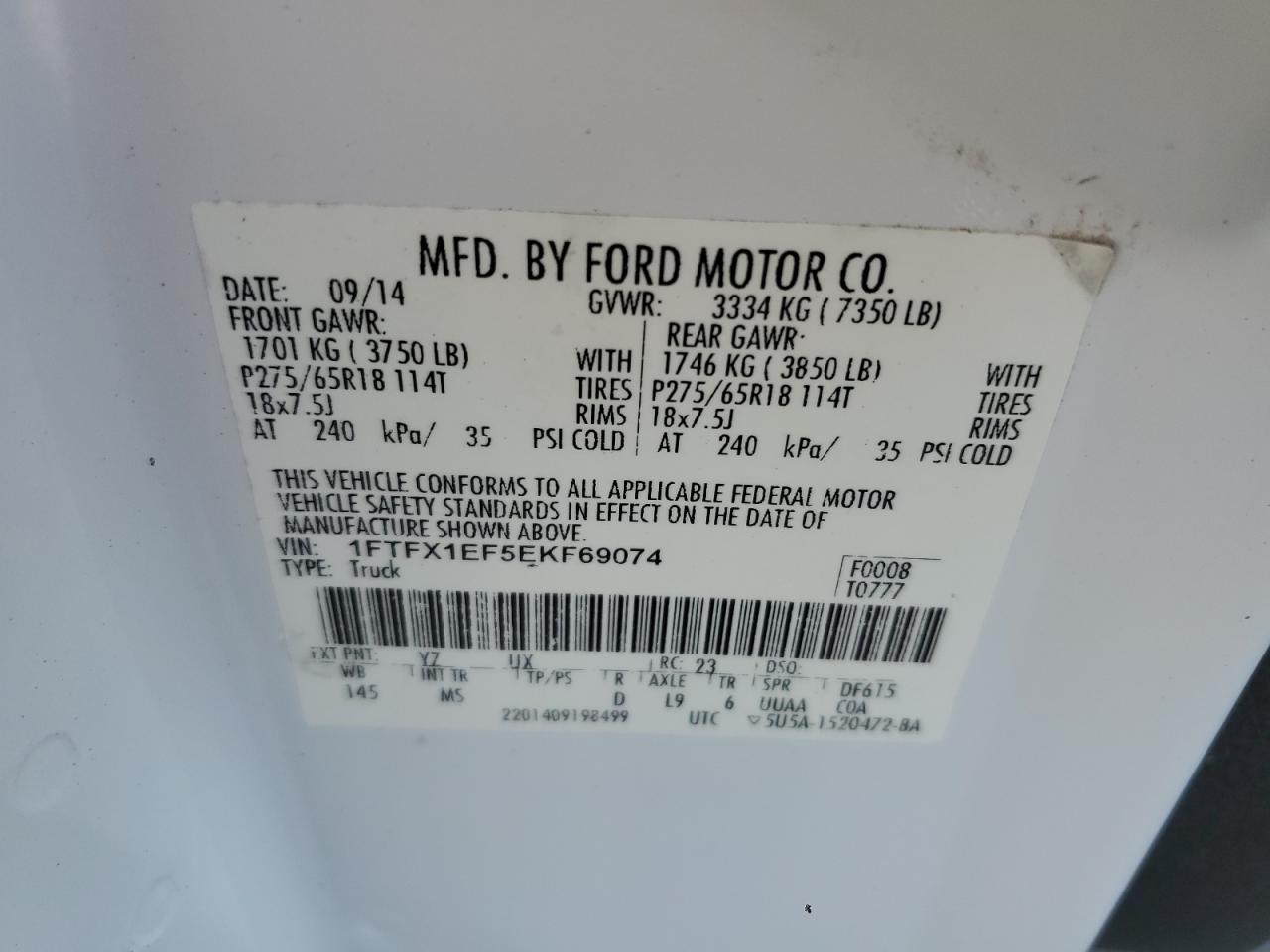 2014 Ford F150 Super Cab VIN: 1FTFX1EF5EKF69074 Lot: 81993595