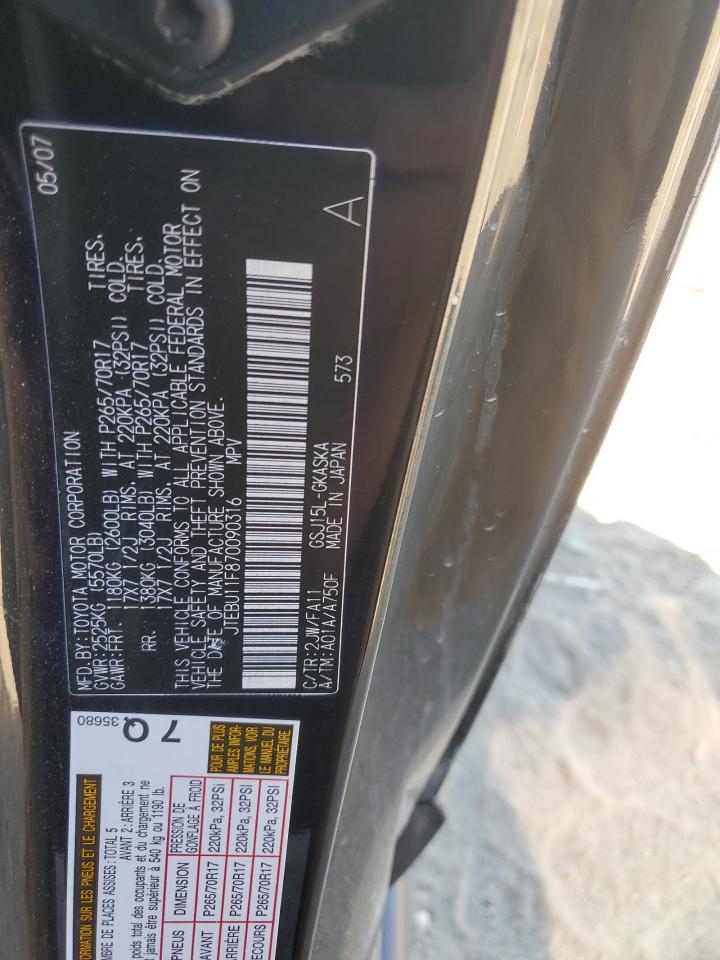 2007 Toyota Fj Cruiser VIN: JTEBU11F870090316 Lot: 86683685