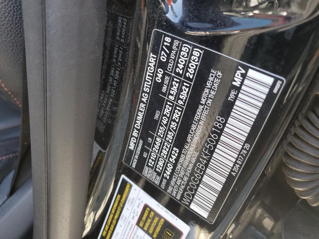 2019 Mercedes-Benz Glc 43 4Matic Amg VIN: WDC0G6EB4KF506188 Lot: 84387335