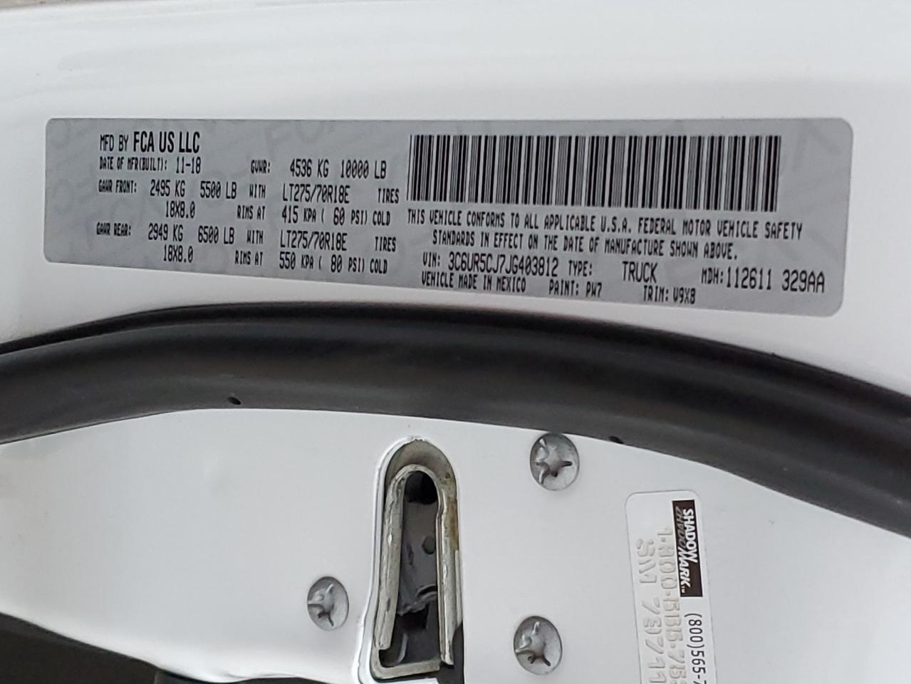 2018 Ram 2500 St VIN: 3C6UR5CJ7JG403812 Lot: 82719085