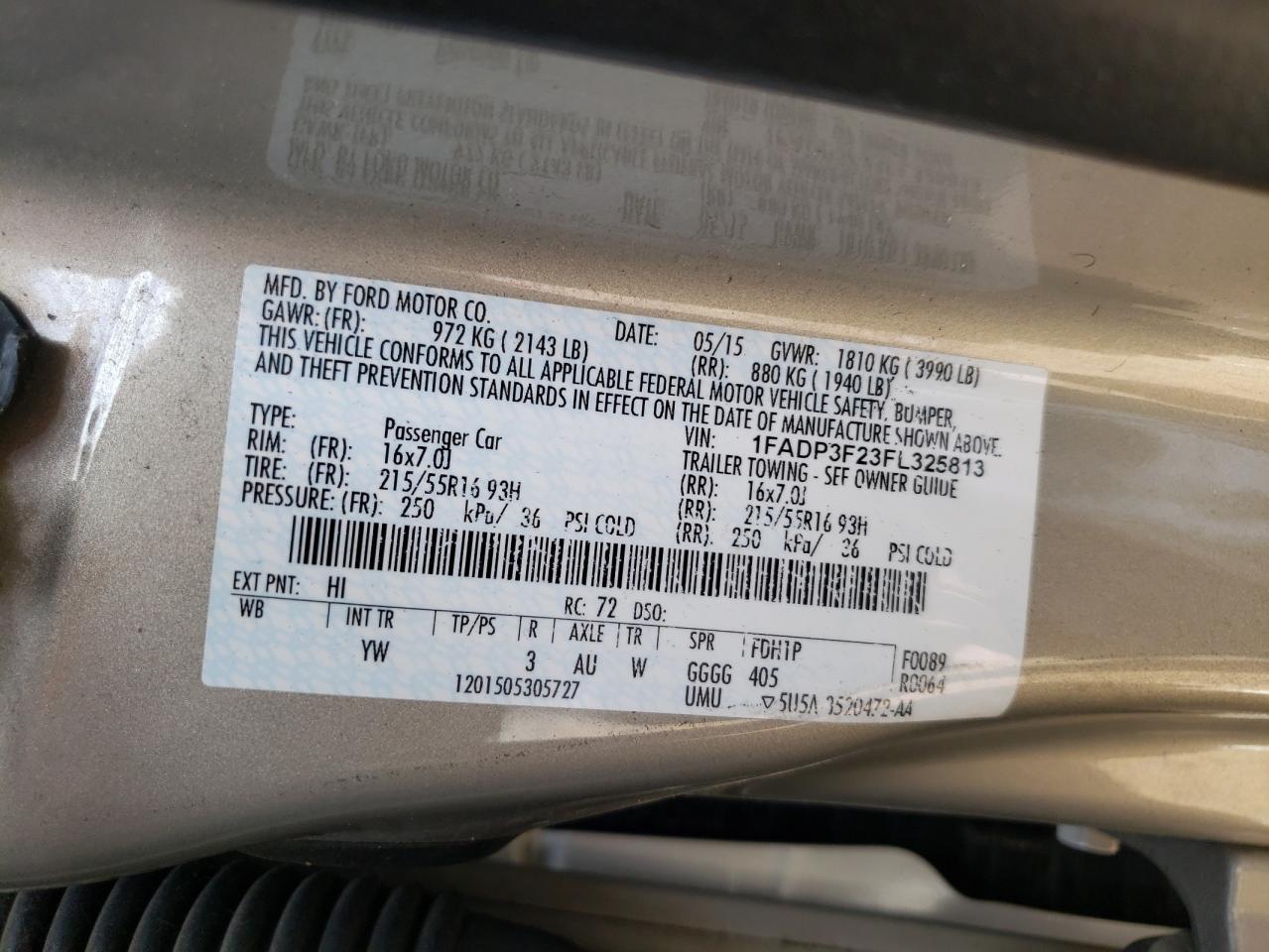 2015 Ford Focus Se VIN: 1FADP3F23FL325813 Lot: 85661485