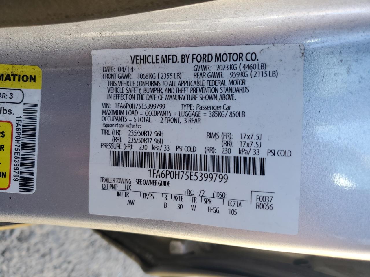 2014 Ford Fusion Se VIN: 1FA6P0H75E5399799 Lot: 85690515