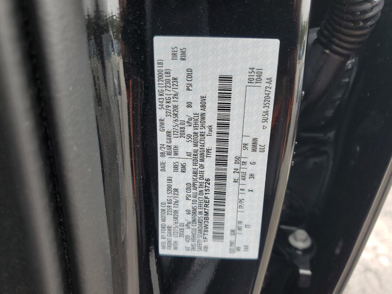 2024 Ford F350 Super Duty VIN: 1FT8W3BM7REF15726 Lot: 84756565