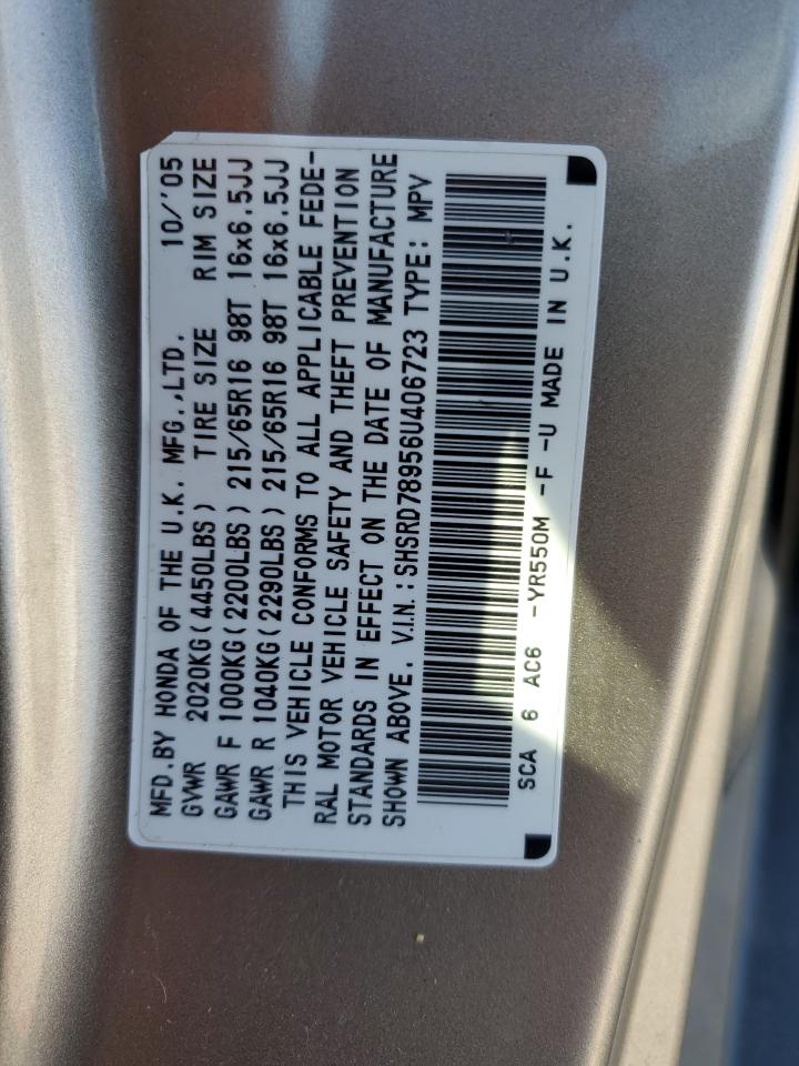 2006 Honda Cr-V Se VIN: SHSRD78956U406723 Lot: 82408805