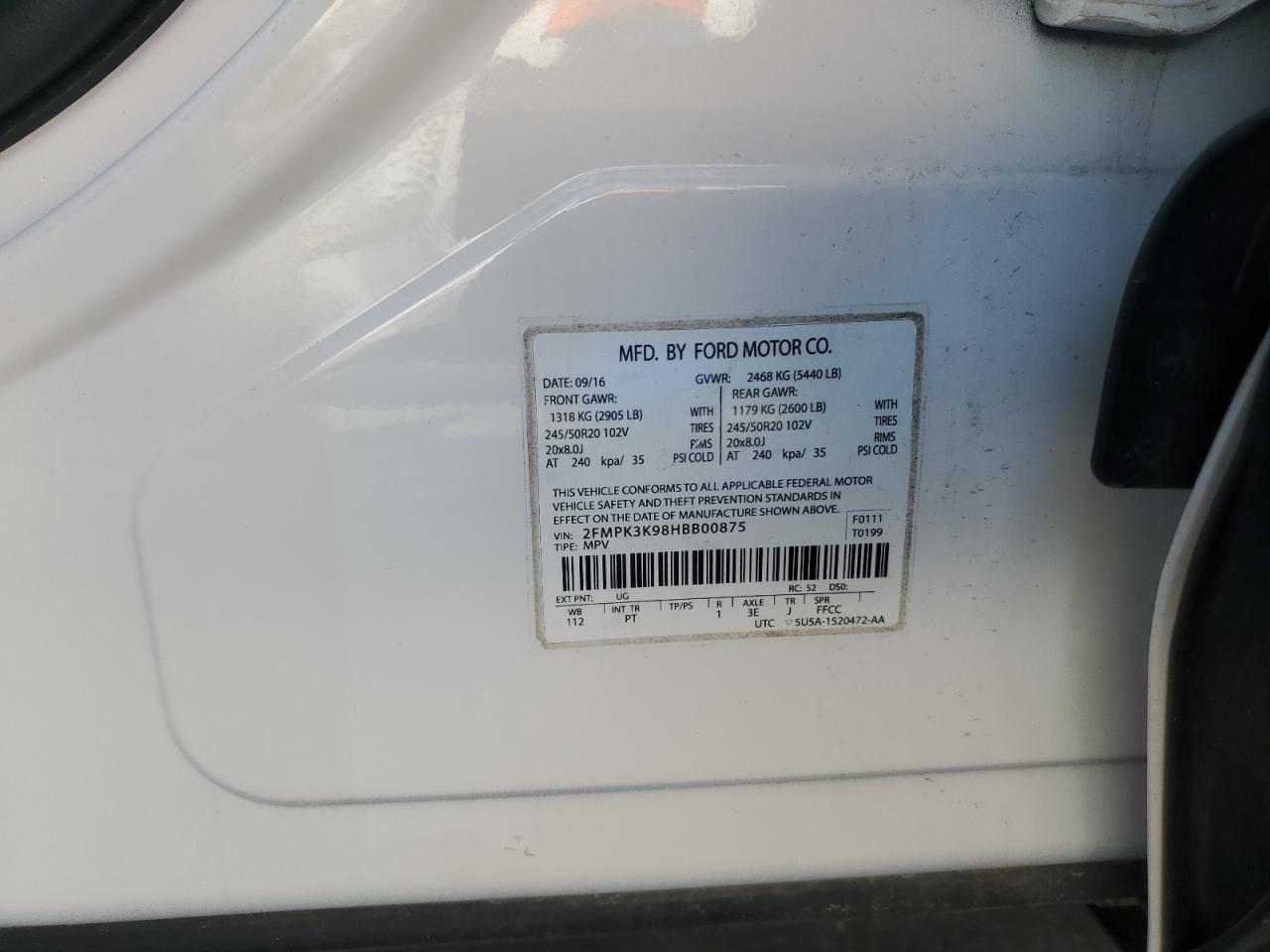 2017 Ford Edge Titanium VIN: 2FMPK3K98HBB00875 Lot: 84074005