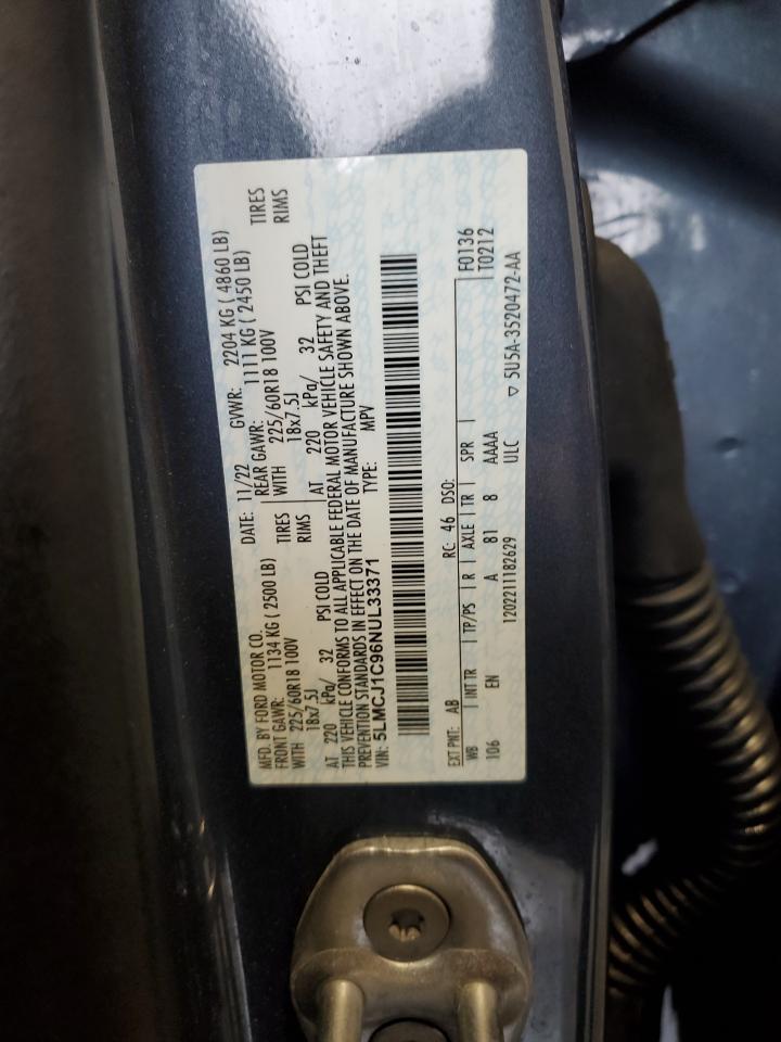 2022 Lincoln Corsair VIN: 5LMCJ1C96NUL33371 Lot: 85490865