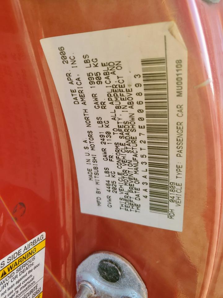 2007 Mitsubishi Eclipse Spyder Gt VIN: 4A3AL35T27E006893 Lot: 90888095