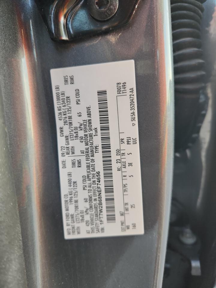 2022 Ford F250 Super Duty VIN: 1FT7W2B68NEF74656 Lot: 85387815