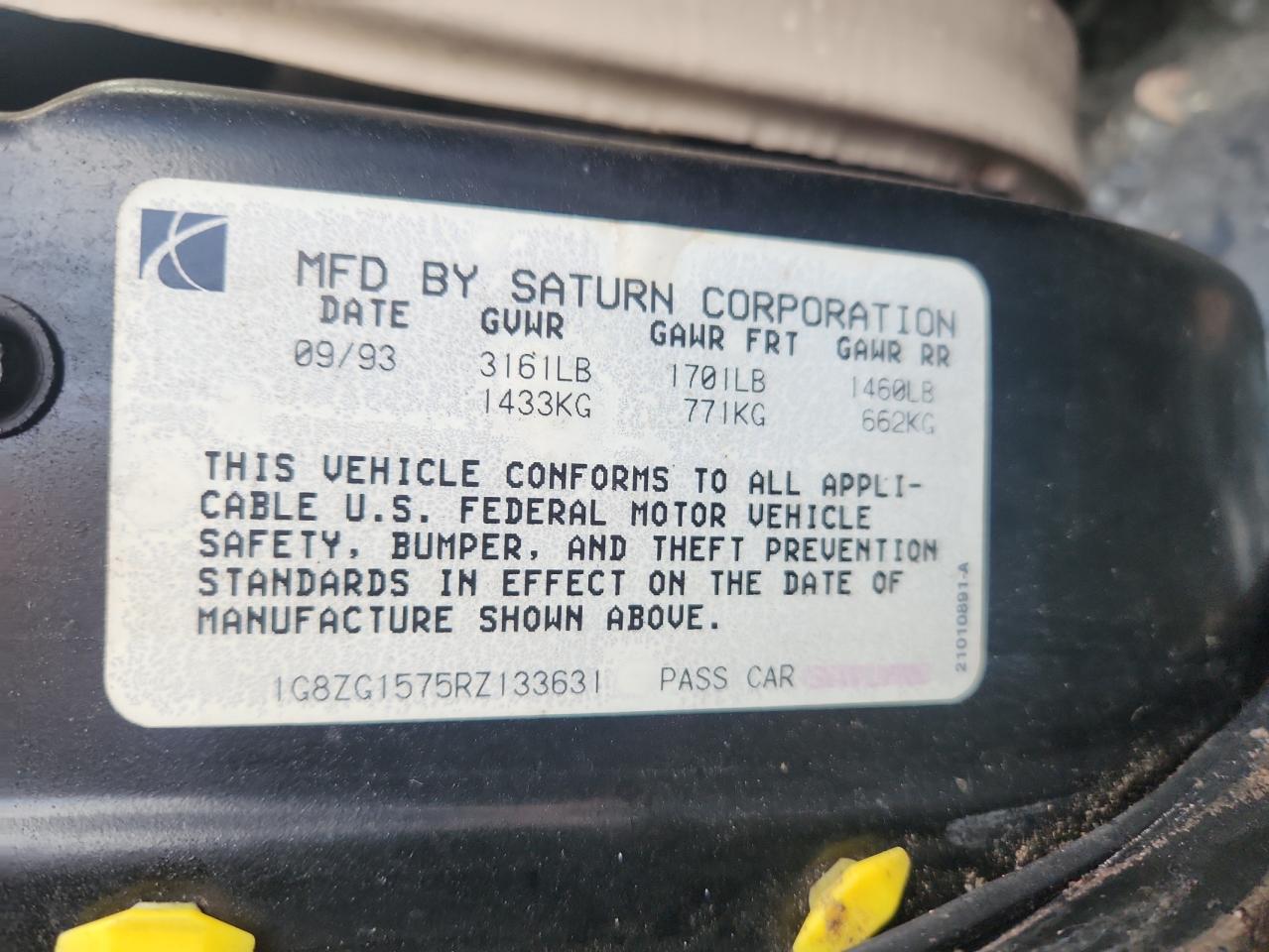 1994 Saturn Sc2 VIN: 1G8ZG1575RZ133631 Lot: 85352545