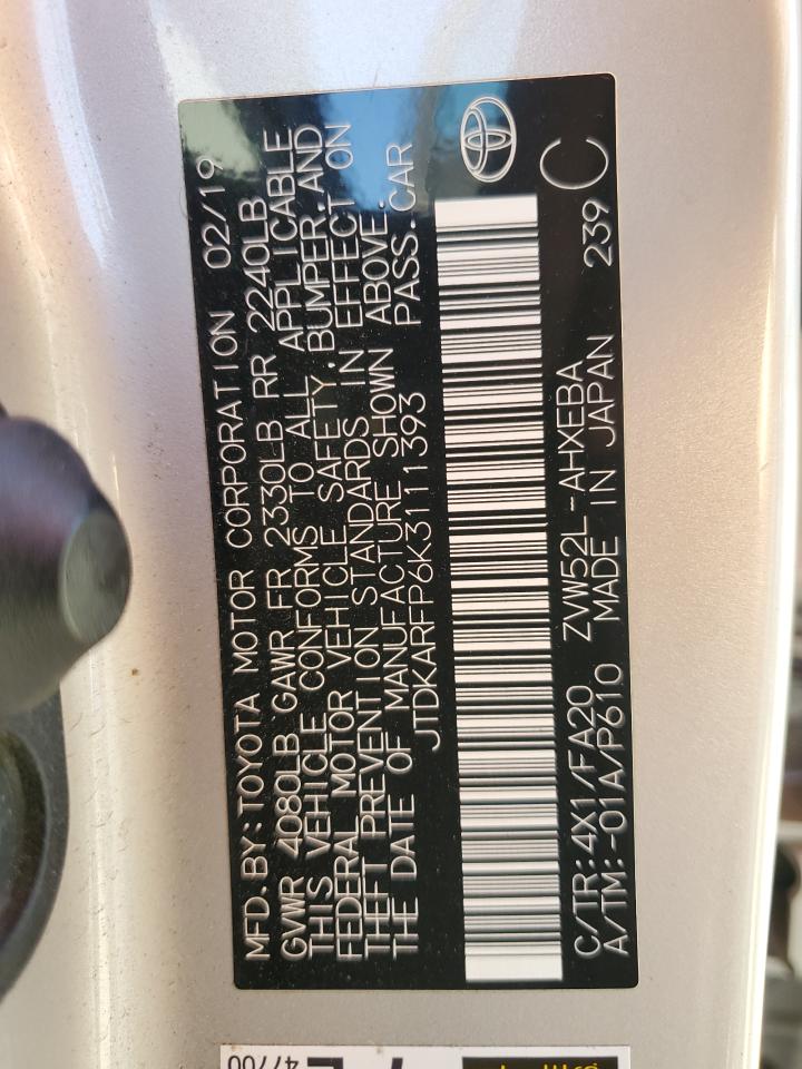 2019 Toyota Prius Prime VIN: JTDKARFP6K3111393 Lot: 87246525