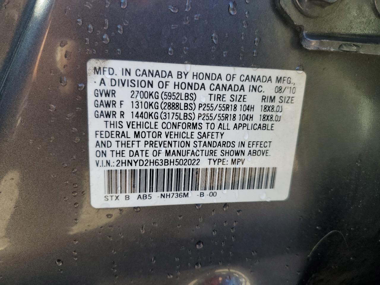 2011 Acura Mdx Technology VIN: 2HNYD2H63BH502022 Lot: 89919945