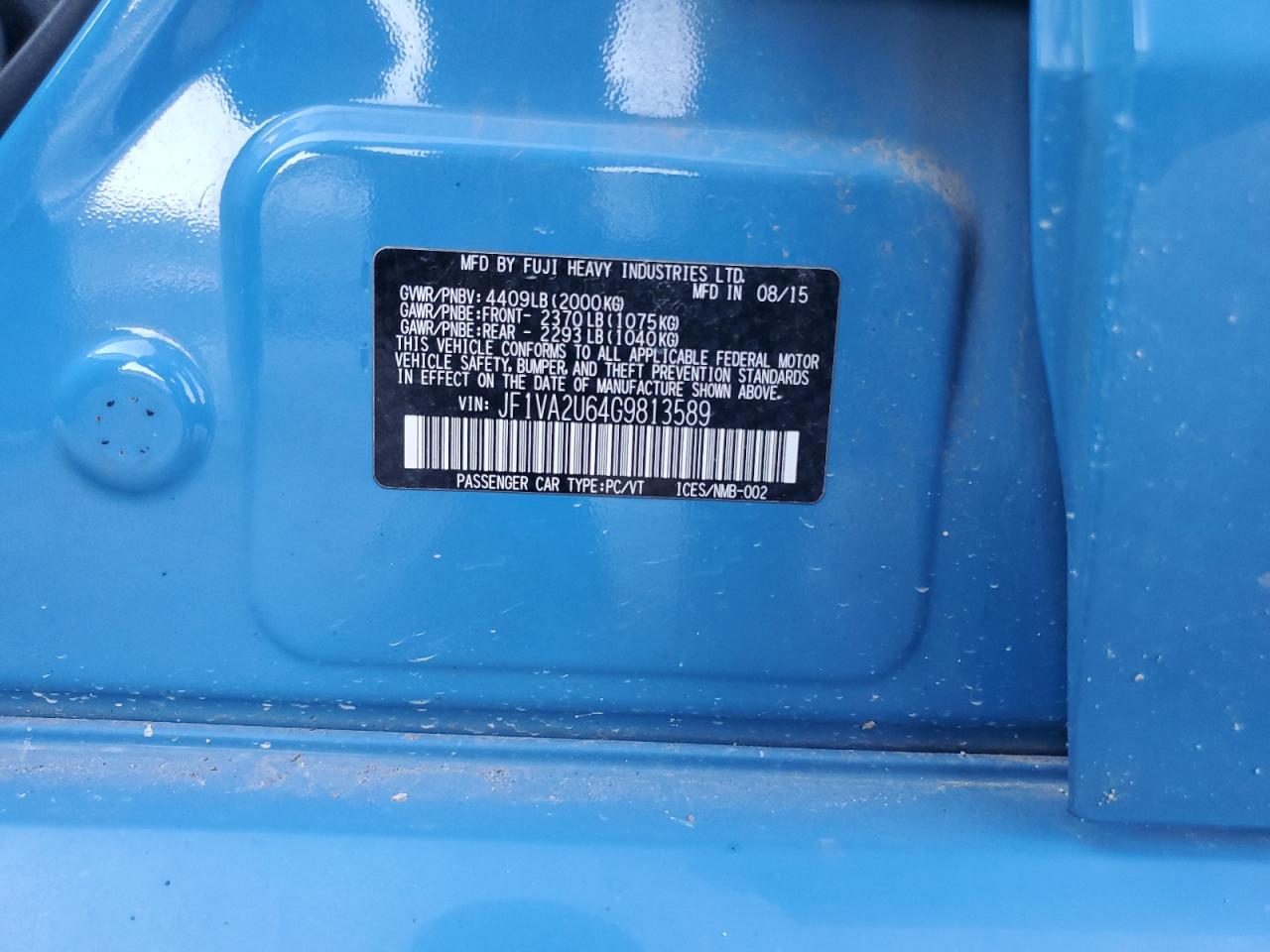 2016 Subaru Wrx Sti Limited VIN: JF1VA2U64G9813589 Lot: 85562395