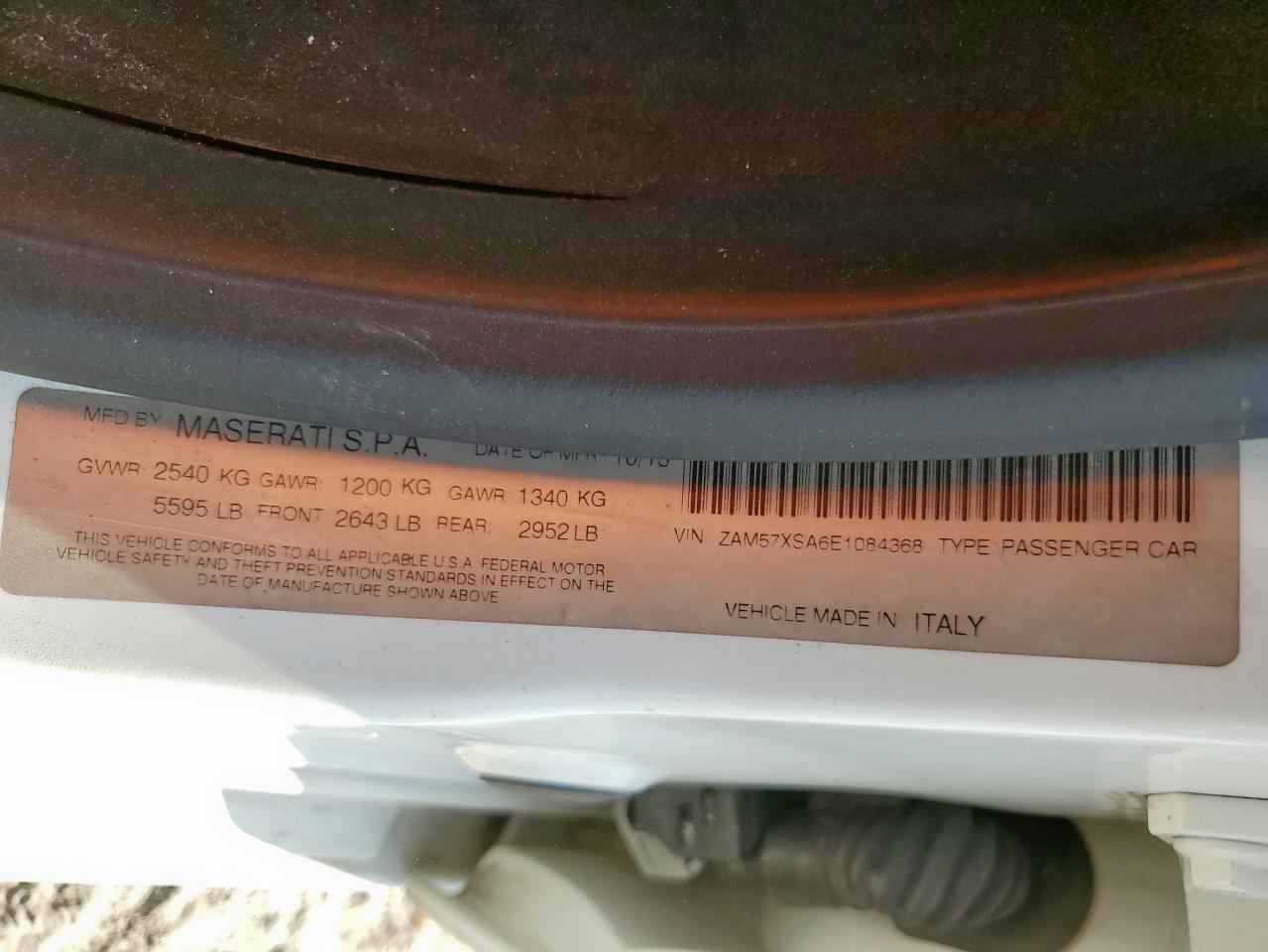 2014 Maserati Ghibli VIN: ZAM57XSA6E1084368 Lot: 85121965