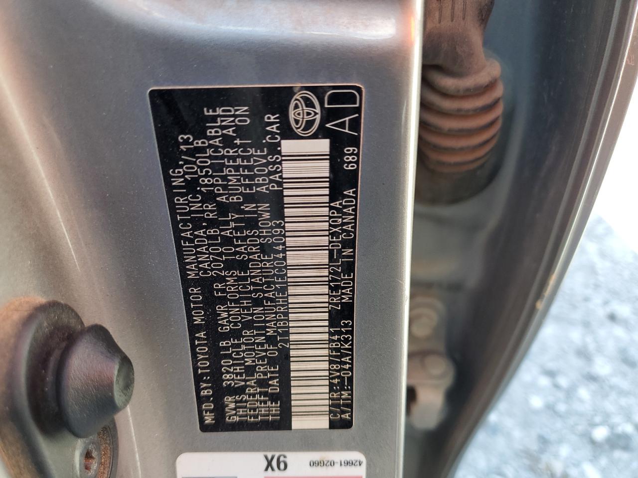 2014 Toyota Corolla Eco VIN: 2T1BPRHE1EC044093 Lot: 82314995