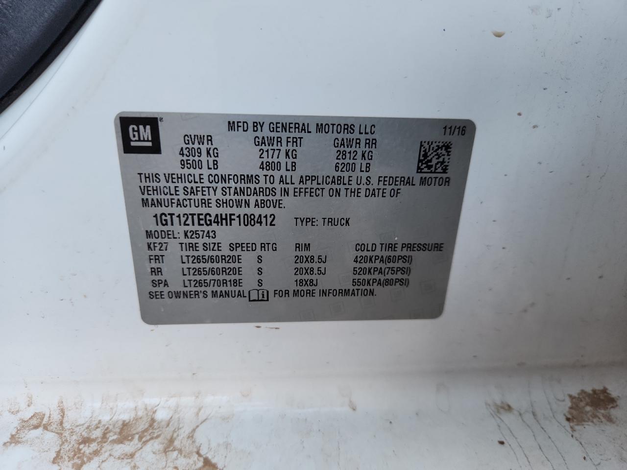2017 GMC Sierra K2500 Slt VIN: 1GT12TEG4HF108412 Lot: 90871045