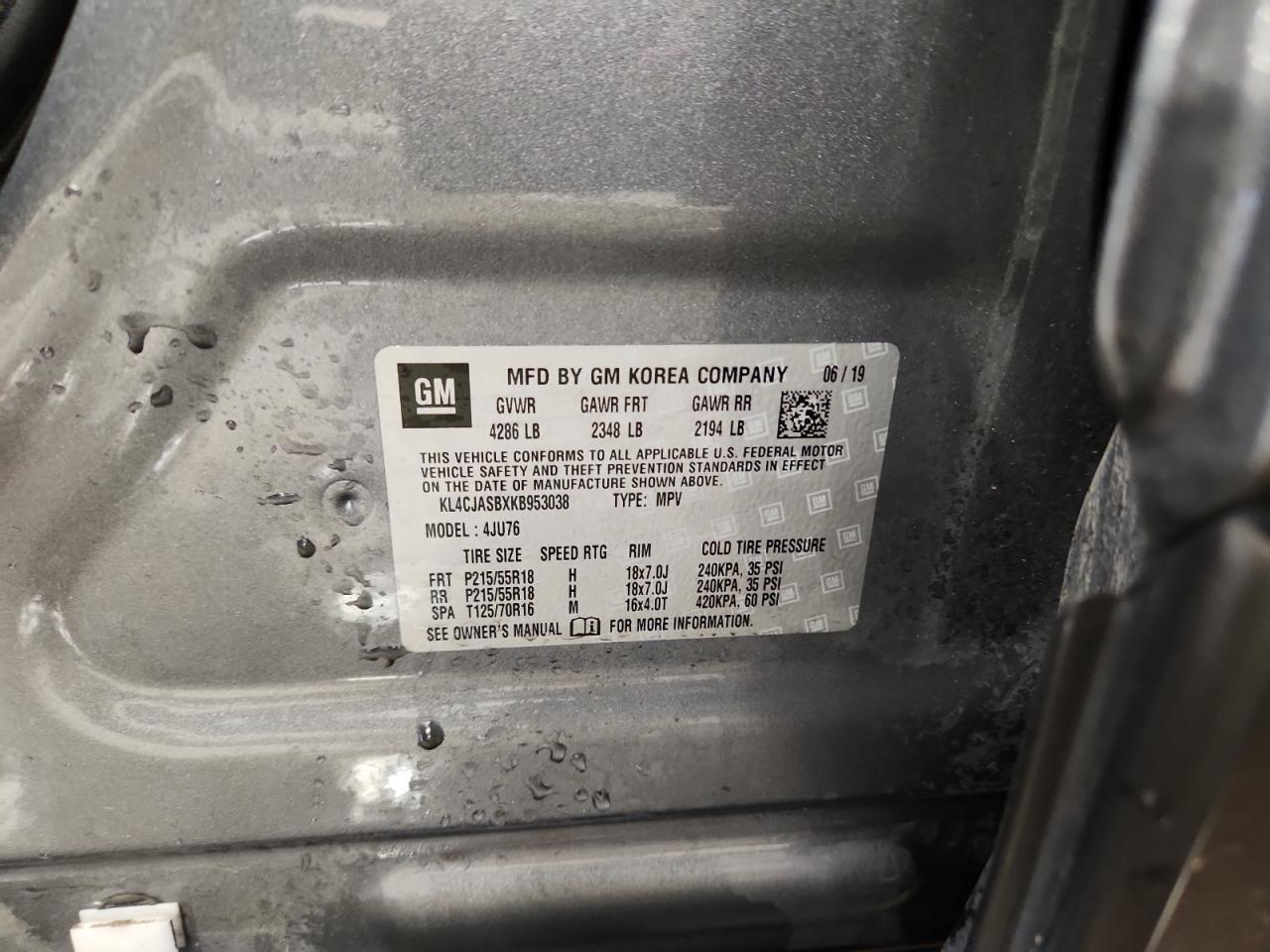 2019 Buick Encore Preferred VIN: KL4CJASBXKB953038 Lot: 90468355