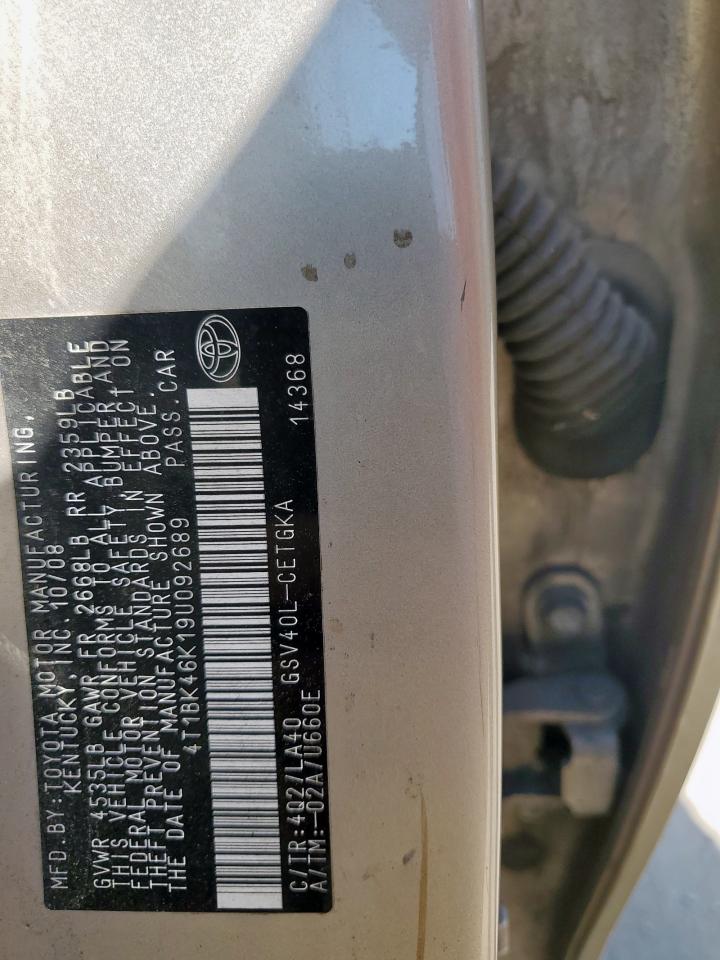 2009 Toyota Camry Se VIN: 4T1BK46K19U092689 Lot: 86279745