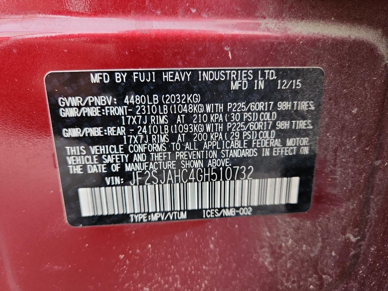 2016 Subaru Forester 2.5I Limited VIN: JF2SJAHC4GH510732 Lot: 82448495