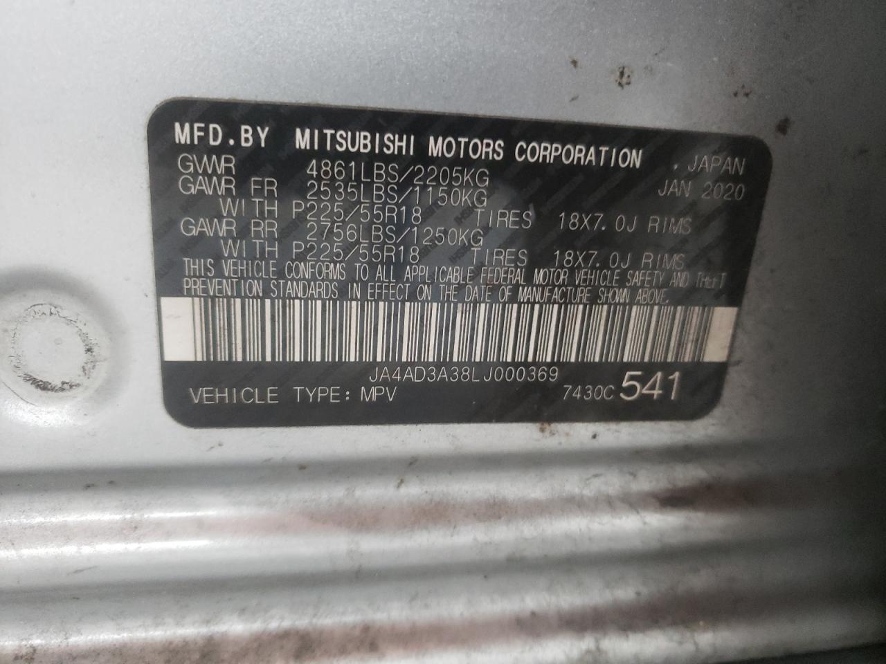 2020 Mitsubishi Outlander Se VIN: JA4AD3A38LJ000369 Lot: 85484325