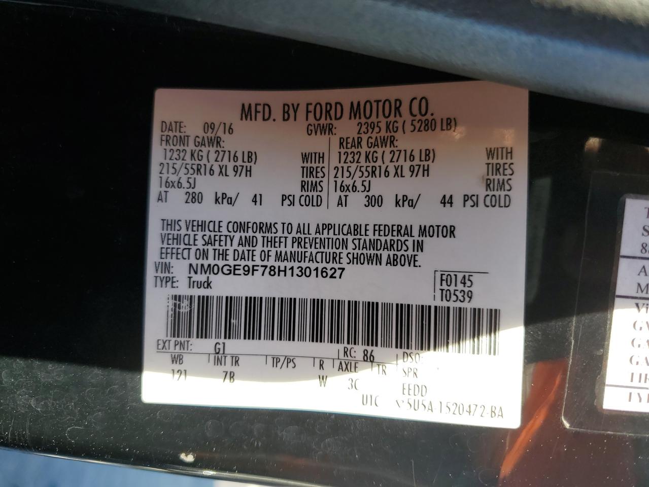 2017 Ford Transit Connect VIN: NM0GE9F78H1301627 Lot: 90090775