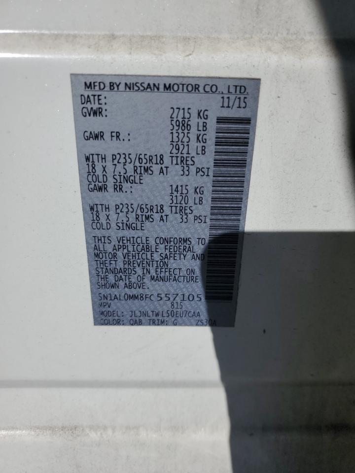 2015 Infiniti Qx60 VIN: 5N1AL0MM8FC557105 Lot: 89460005