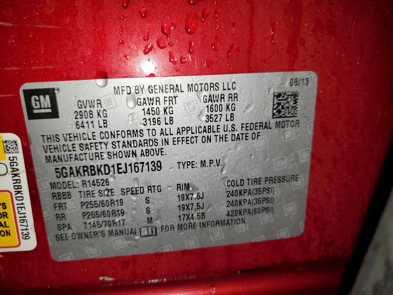 2014 Buick Enclave VIN: 5GAKRBKD1EJ167139 Lot: 90122555