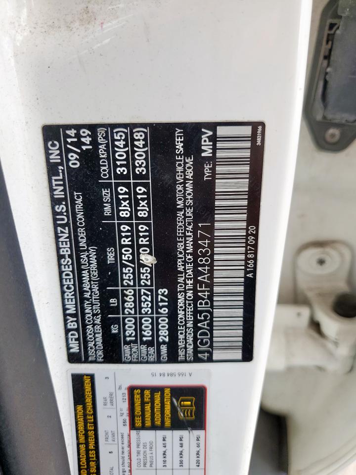 2015 Mercedes-Benz Ml 350 VIN: 4JGDA5JB4FA483471 Lot: 85338185