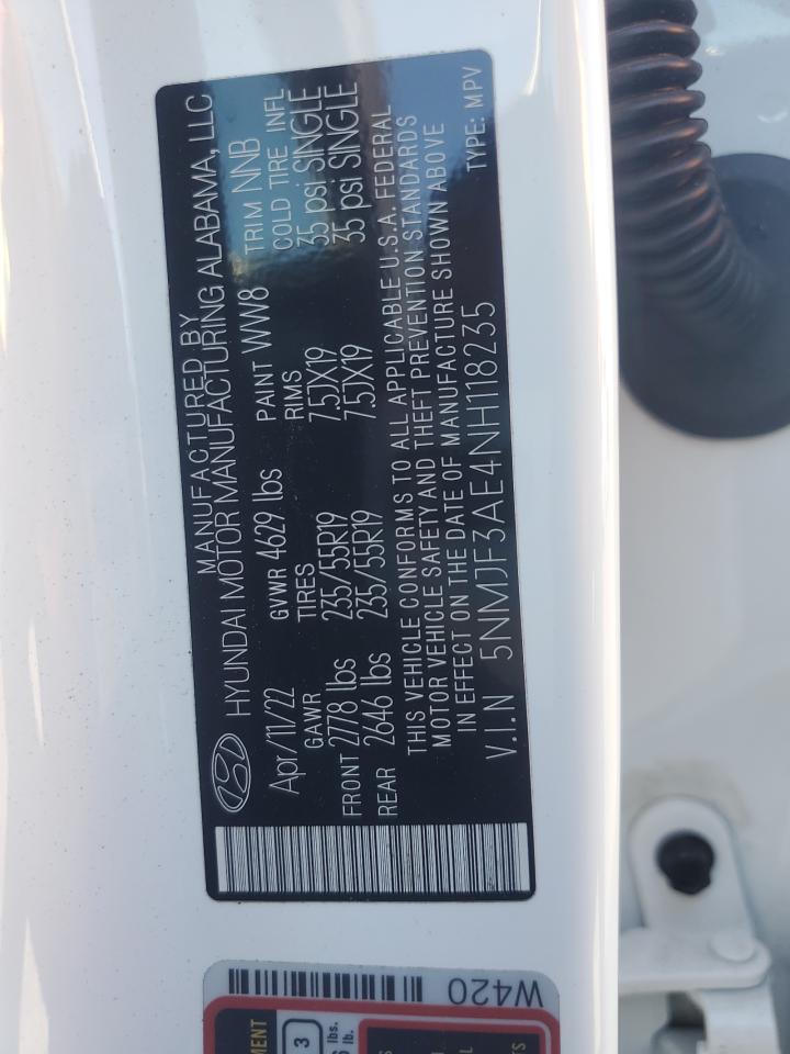 2022 Hyundai Tucson Sel VIN: 5NMJF3AE4NH118235 Lot: 85076095