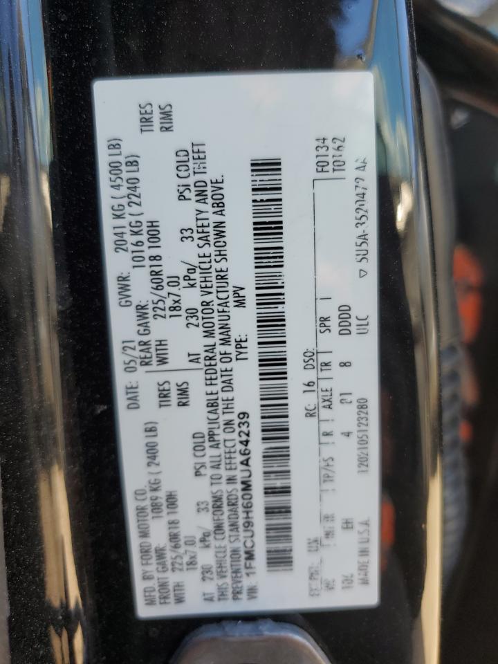 2021 Ford Escape Sel VIN: 1FMCU9H60MUA64239 Lot: 87369415