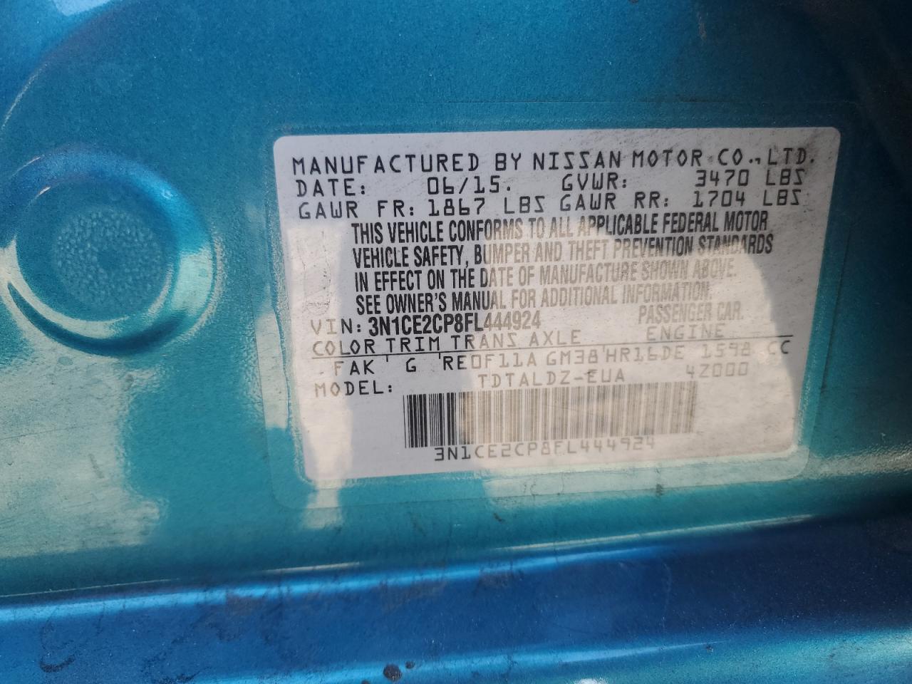 2015 Nissan Versa Note S VIN: 3N1CE2CP8FL444924 Lot: 86874405