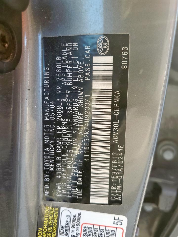 2004 Toyota Camry Le VIN: 4T1BE32K74U923371 Lot: 82349615