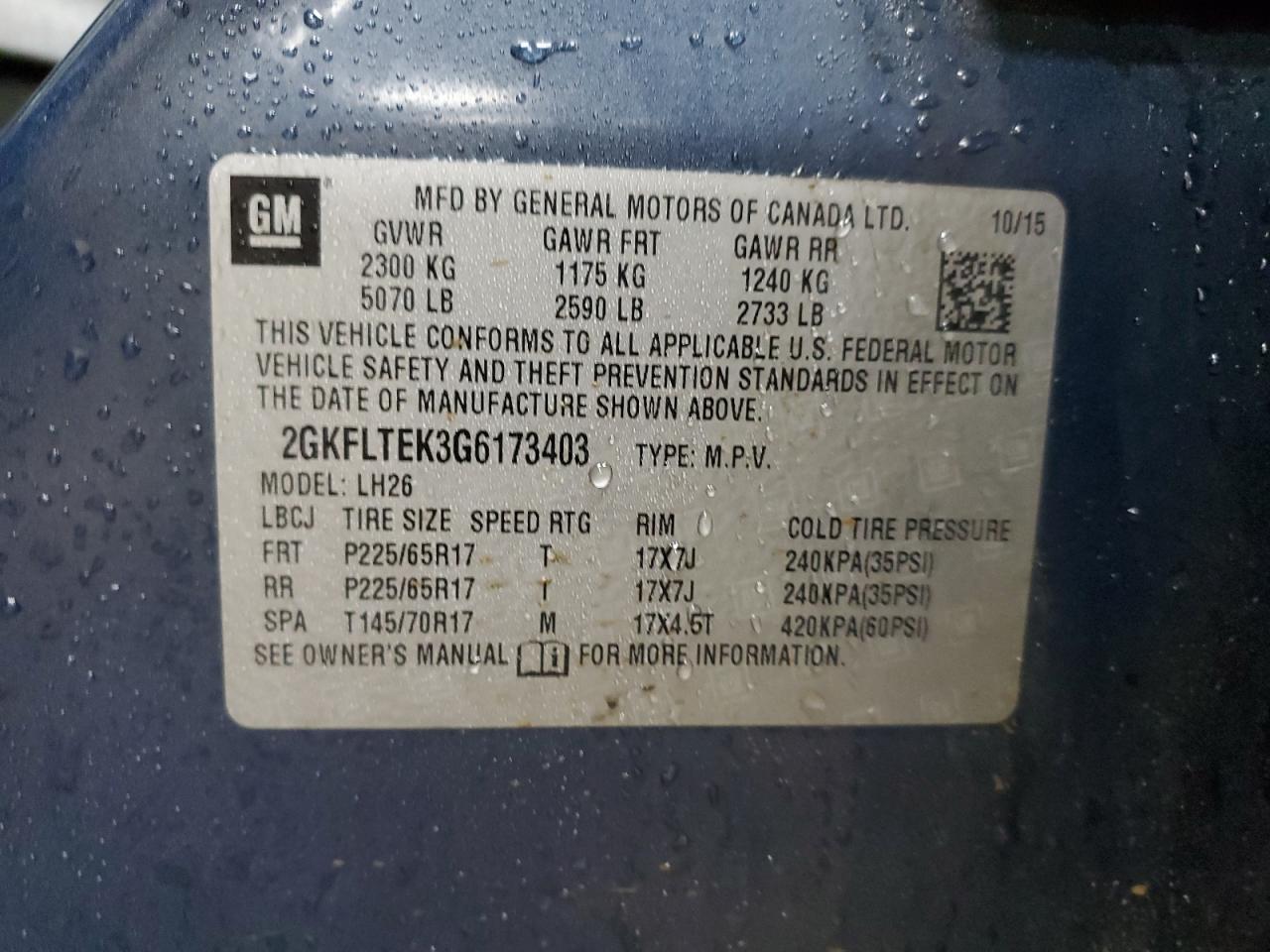 2016 GMC Terrain Sle VIN: 2GKFLTEK3G6173403 Lot: 87437895